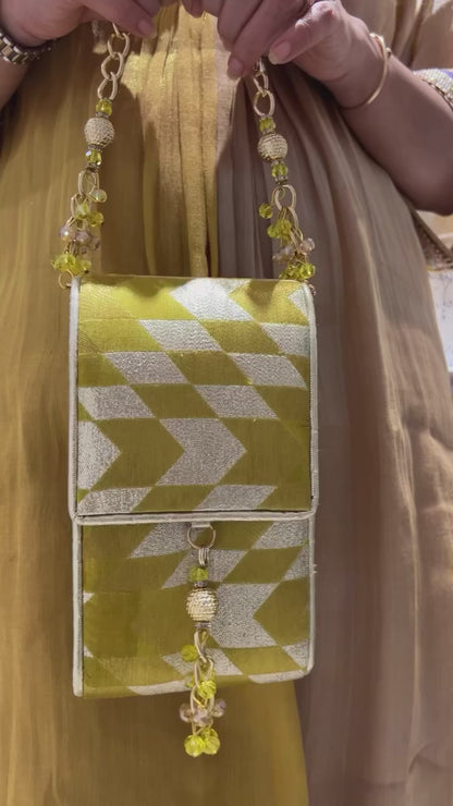 Banarasi Ikat Yellow Mobile Bag