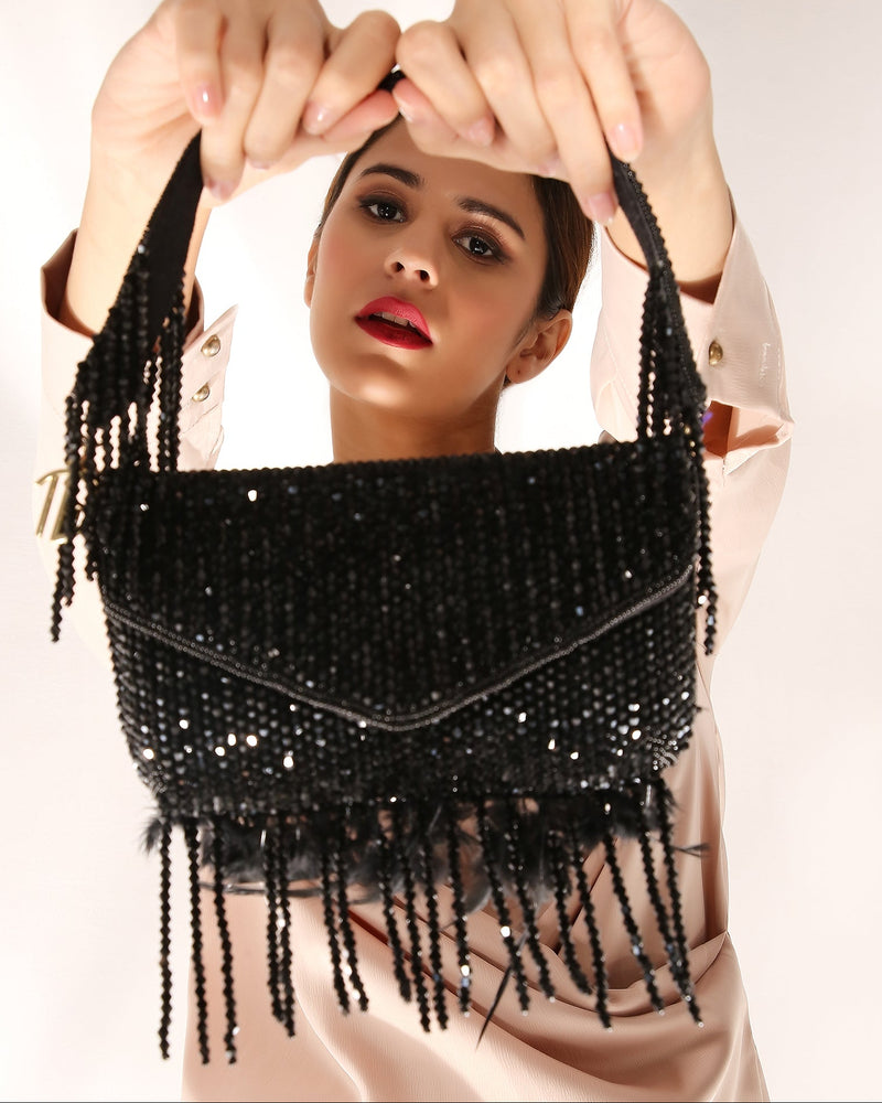 Annie Black Fur Clutch Bag