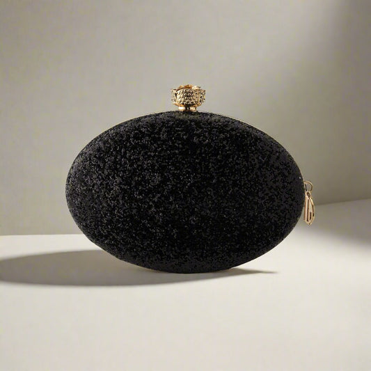 Elisa Oval Black Clutch bag