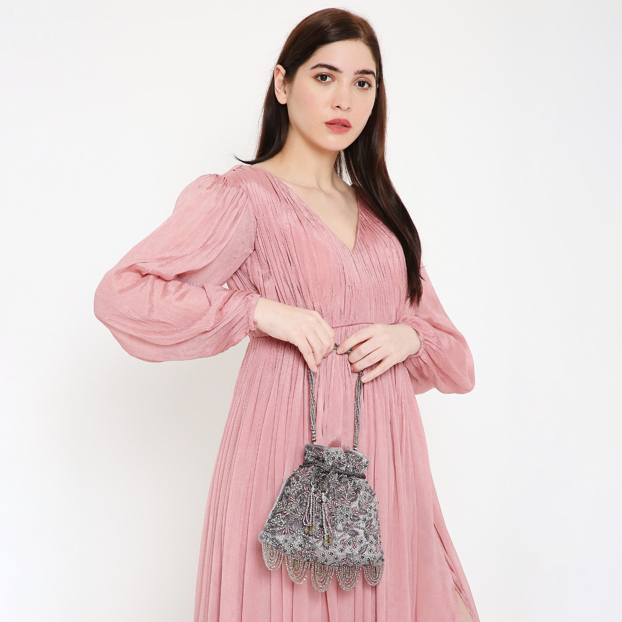 Fiona Beaded Grey Potli bag