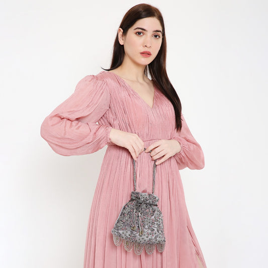 Fiona Beaded Grey Potli bag