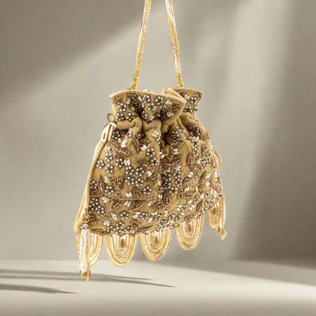 Fiona gold beaded potli bag