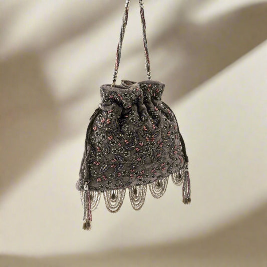 Fiona gray beaded potli bag