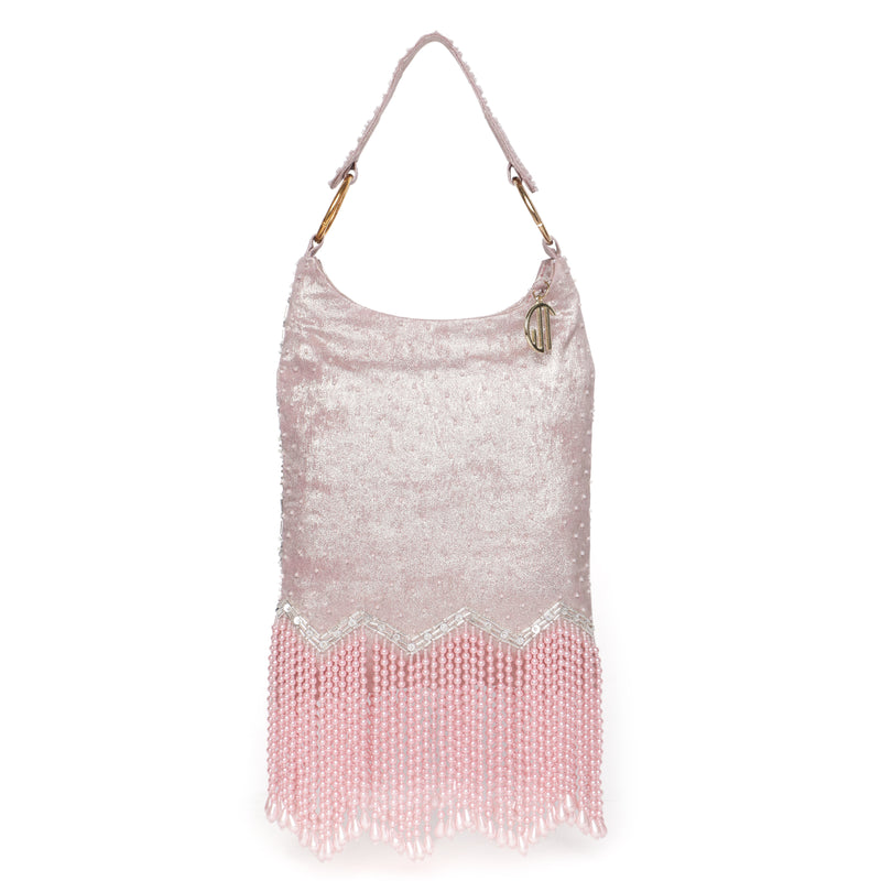 Pearl Embroidered Pink Hobo Handbag