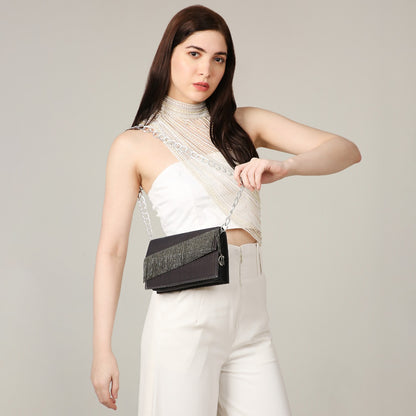 Ivy Grey Silver Velvet Handbag