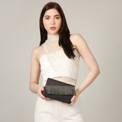 Ivy Grey Silver Velvet Handbag
