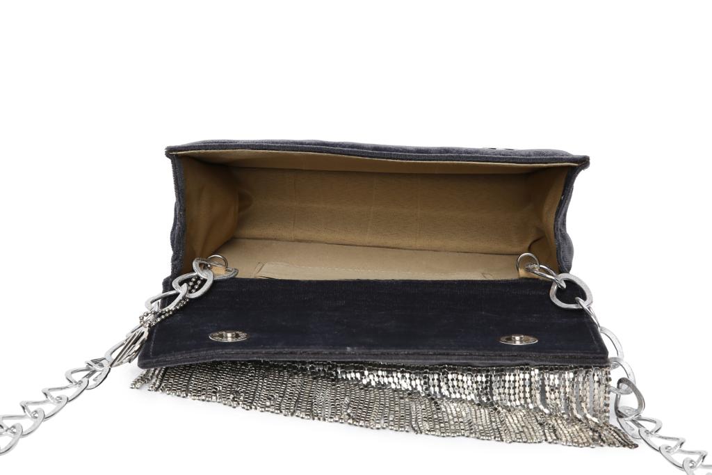 Ivy Grey Silver Velvet Handbag
