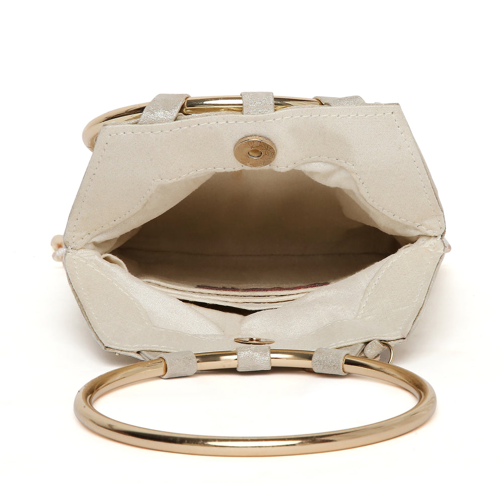 Pearl Embroidered Gold Bangle Handle Handbag
