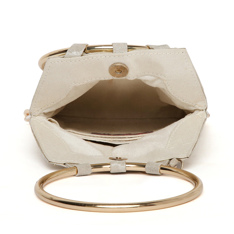 Pearl Embroidered Gold Bangle Handle Handbag