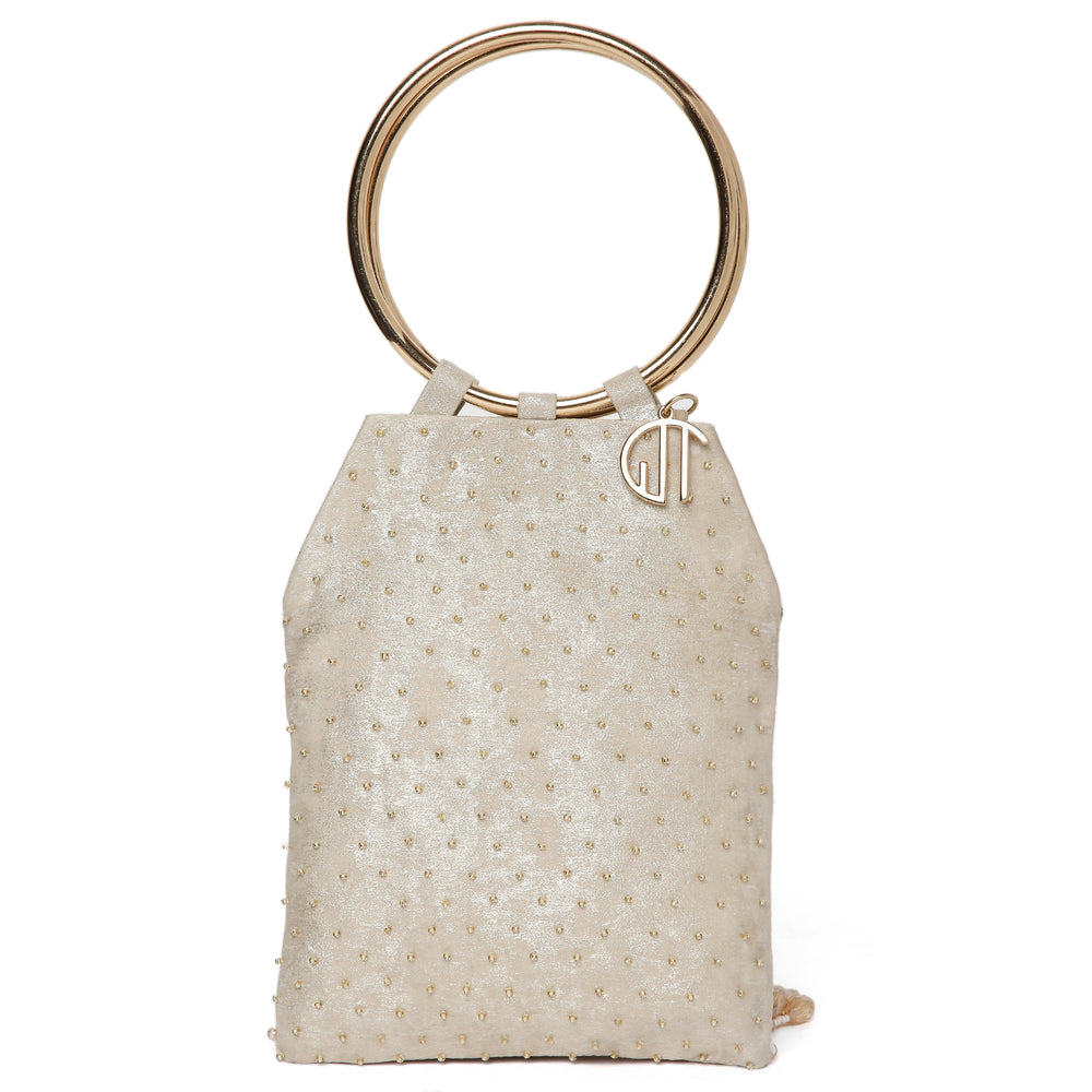 Pearl Embroidered Gold Bangle Handle Handbag