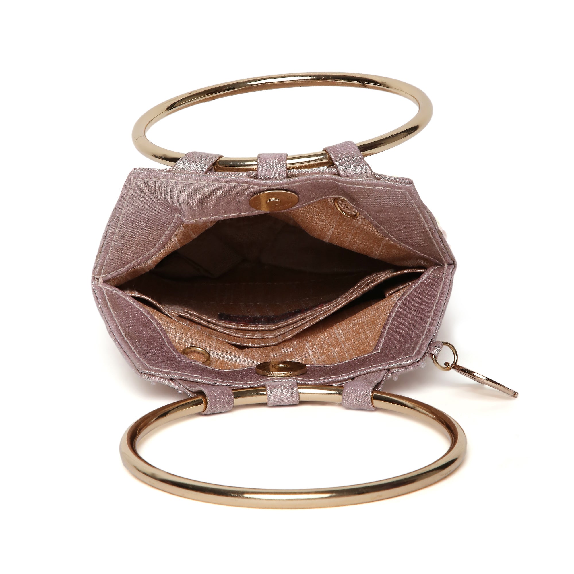 Pearl Embroidered Pink Bangle Handle Handbag