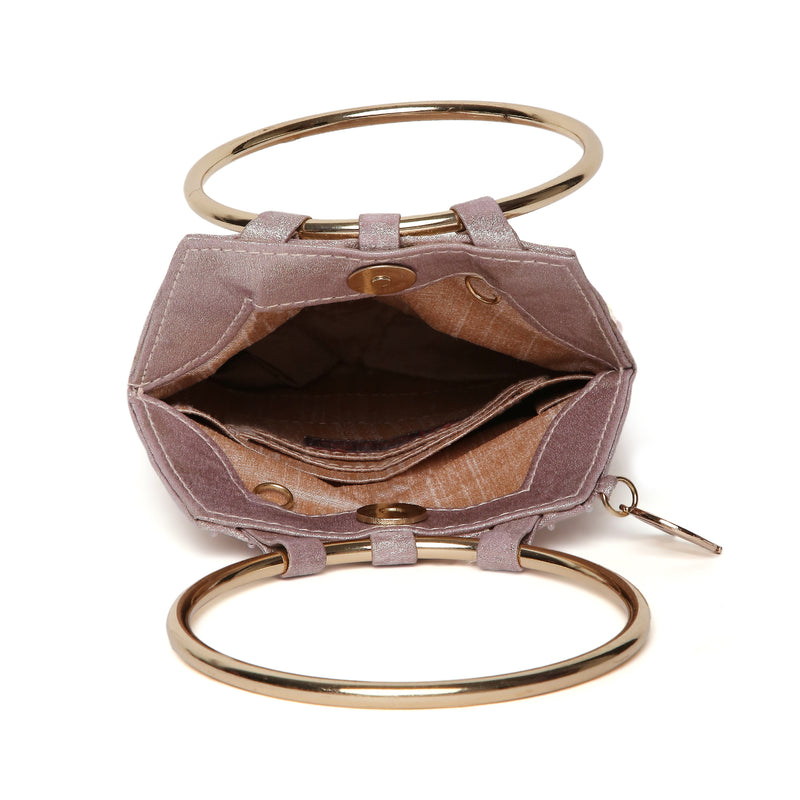 Pearl Embroidered Pink Bangle Handle Handbag