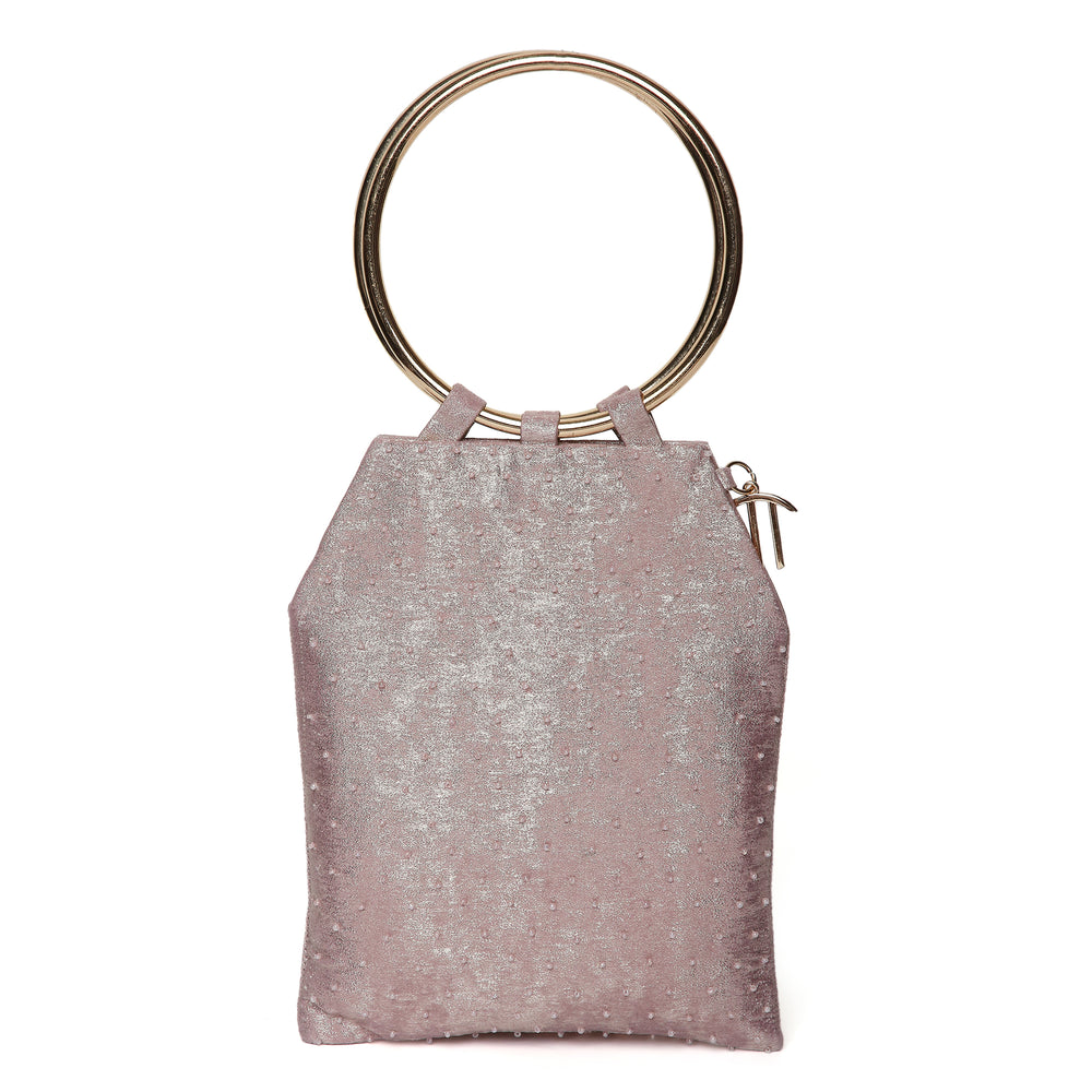 Pearl Embroidered Pink Bangle Handle Handbag