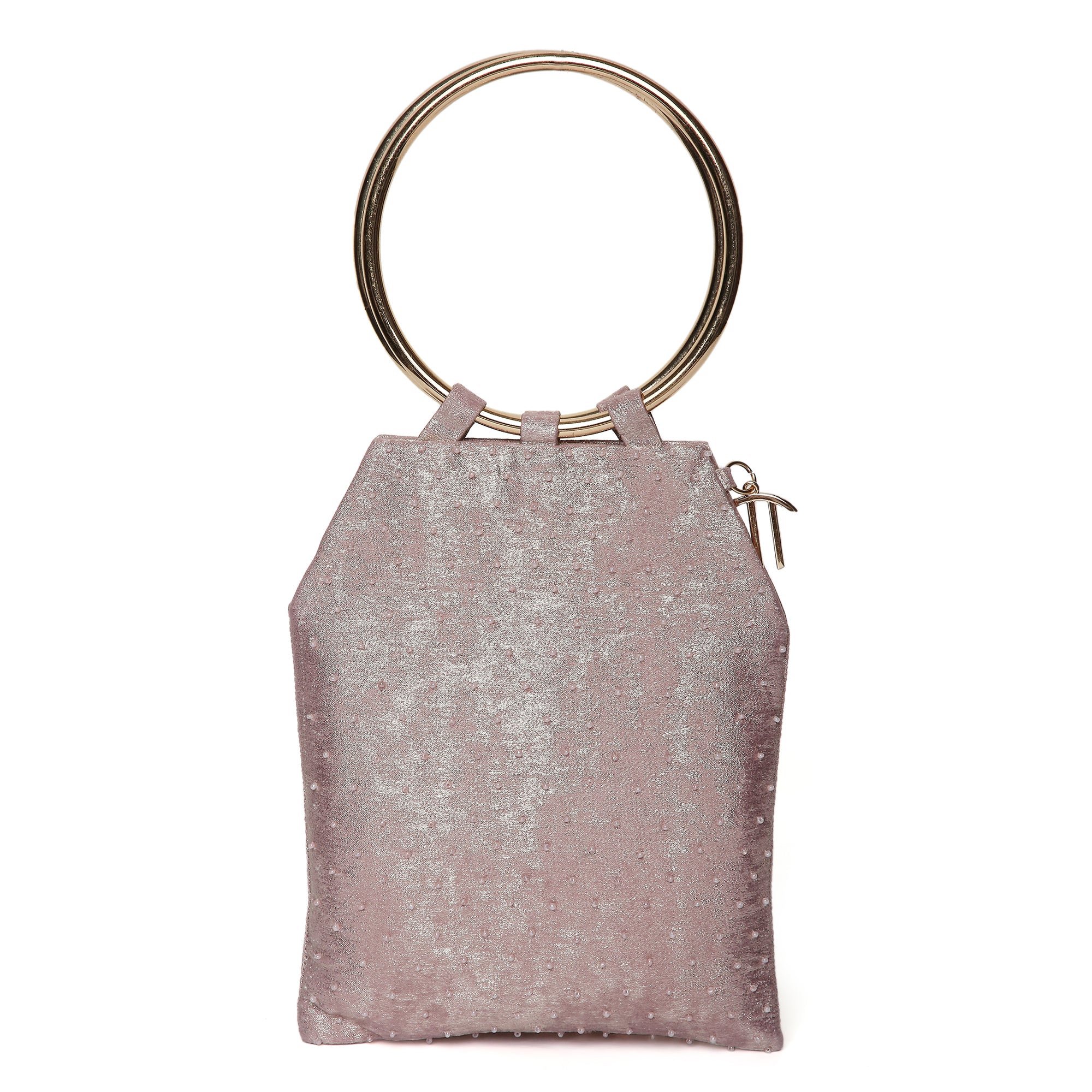 Pearl Embroidered Pink Bangle Handle Handbag