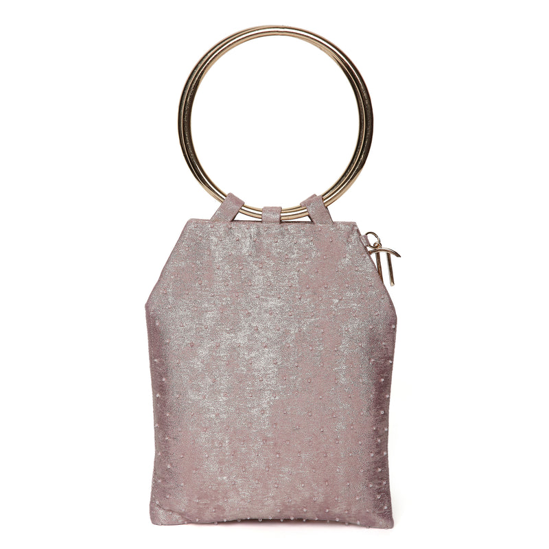 Pearl Embroidered Pink Bangle Handle Handbag