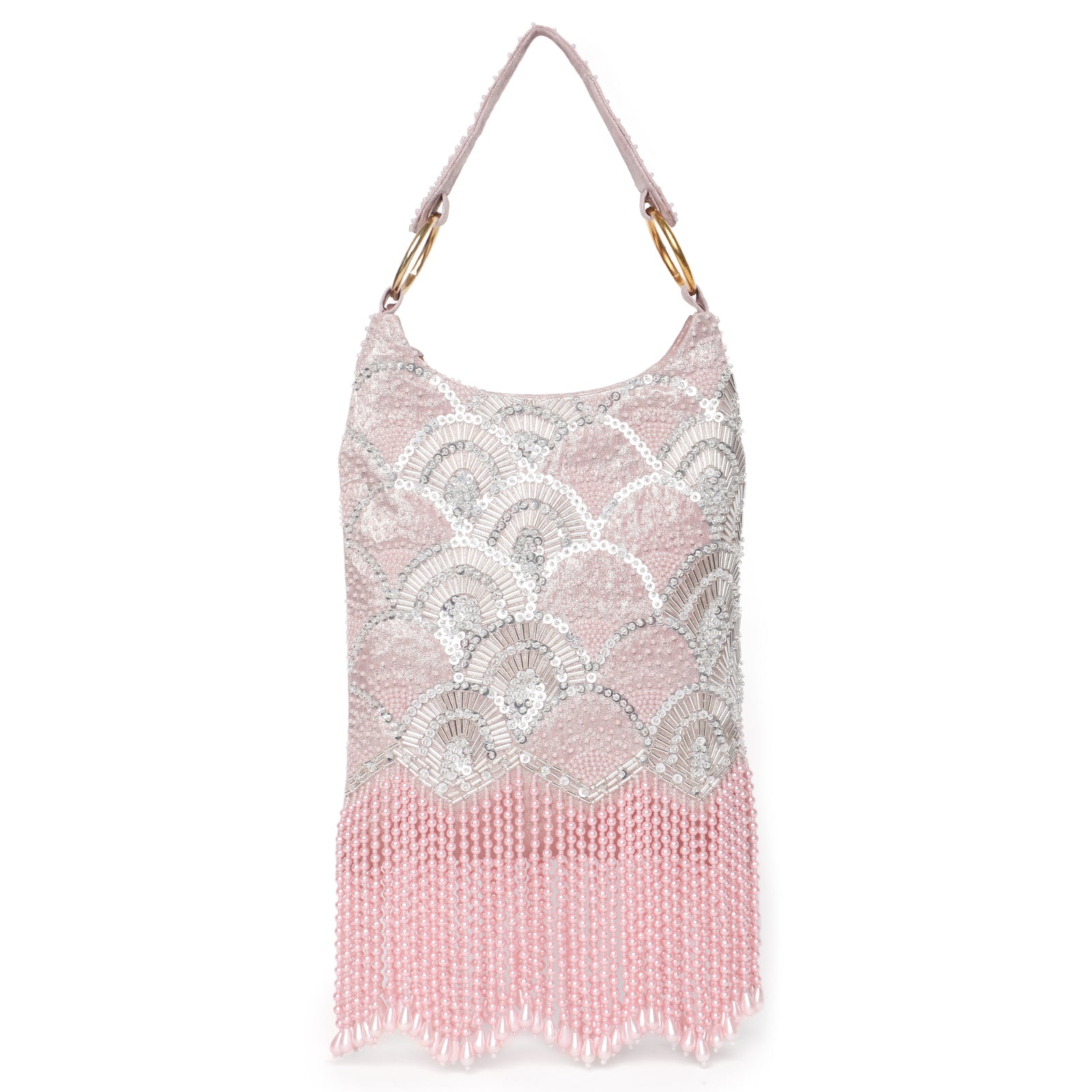 Pearl Embroidered Pink Hobo Handbag