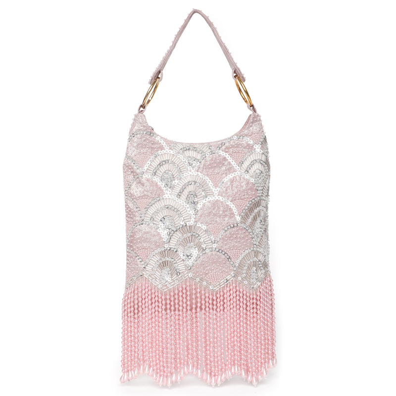 Pearl Embroidered Pink Hobo Handbag