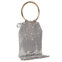 Pearl Embroidered Silver Bangle Handle Handbag