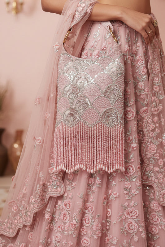 Ira Pink Embellished Handbag