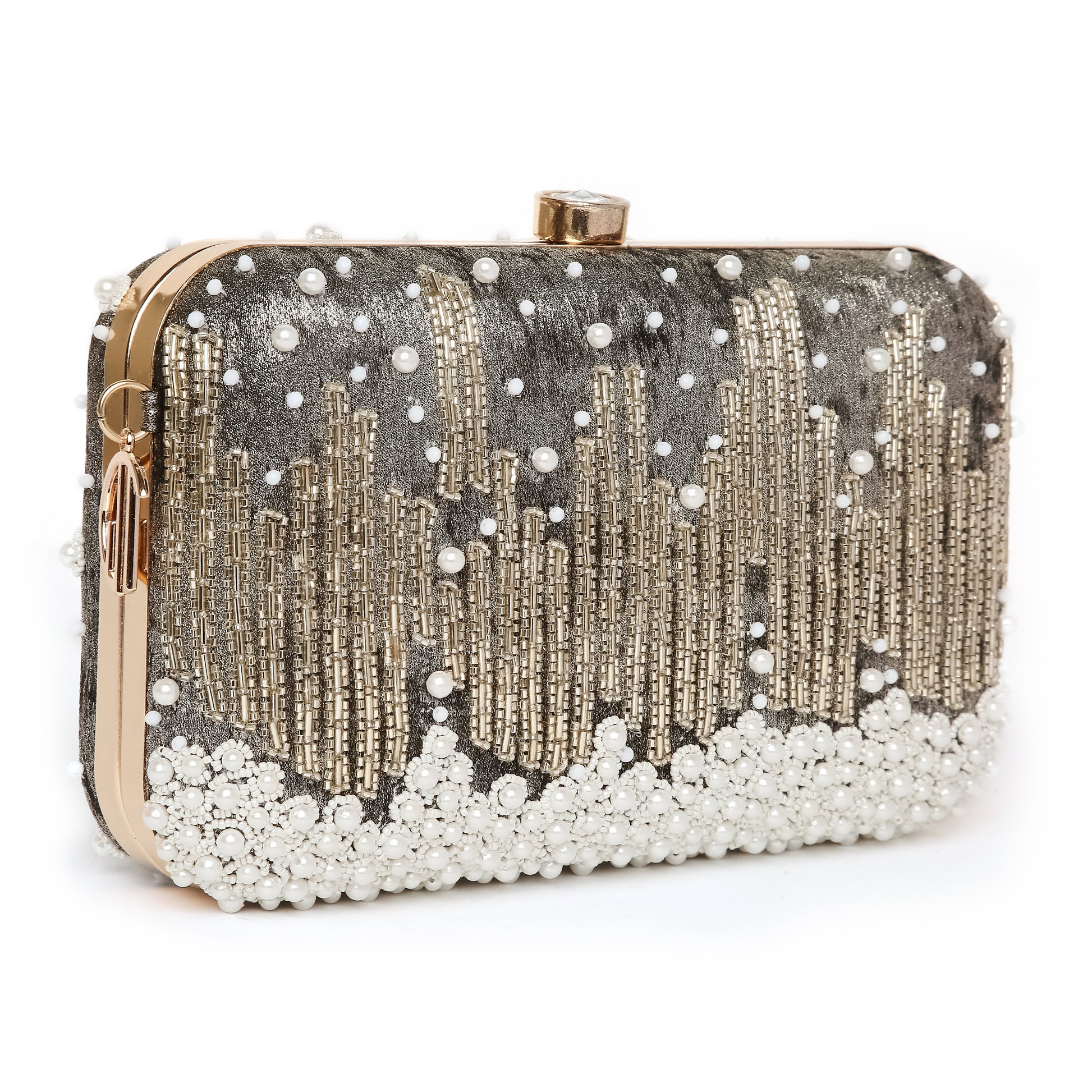 Grace Embellished Grey Clutch bag
