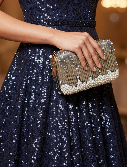 Grace Embellished Grey Clutch bag