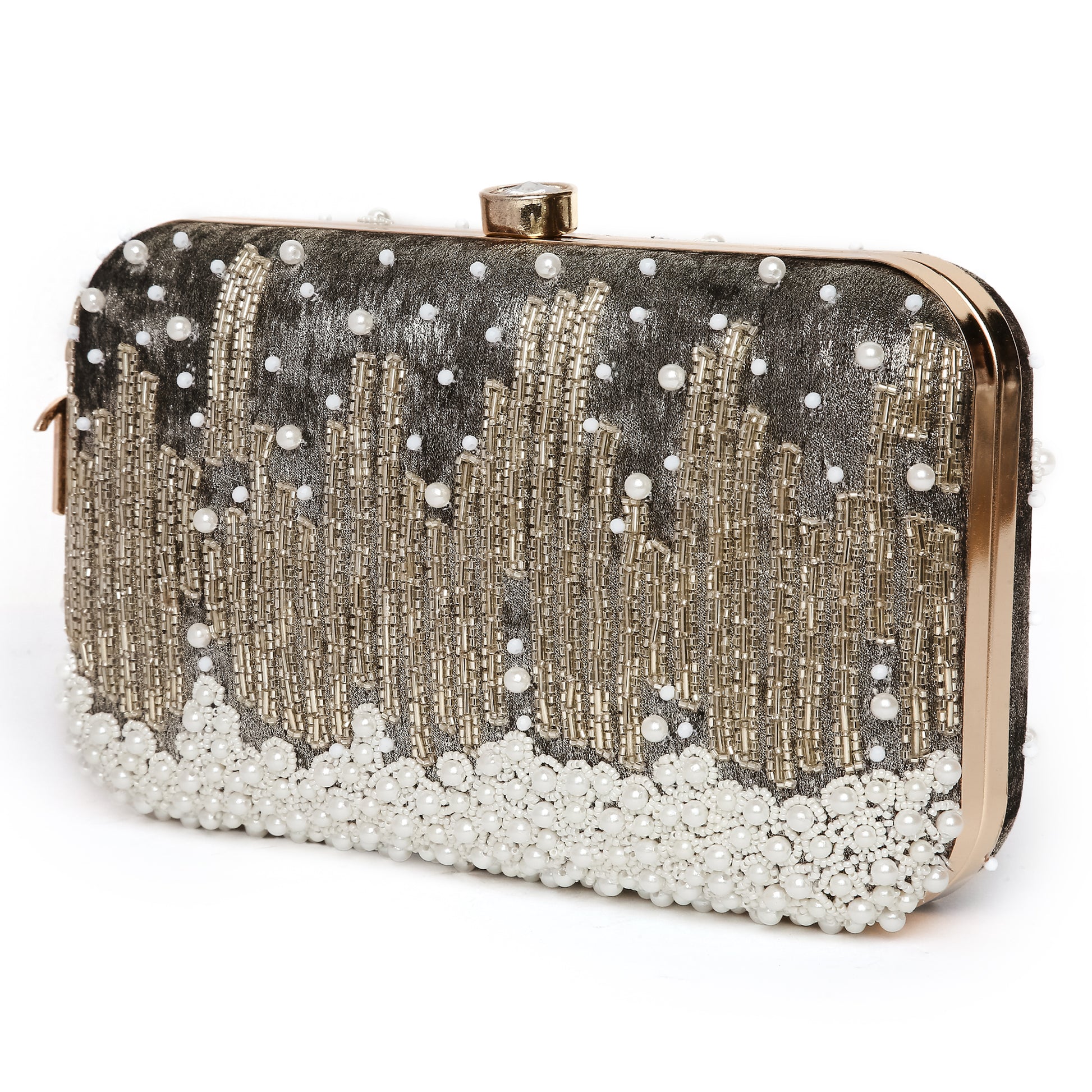 Grace Embellished Grey Clutch bag