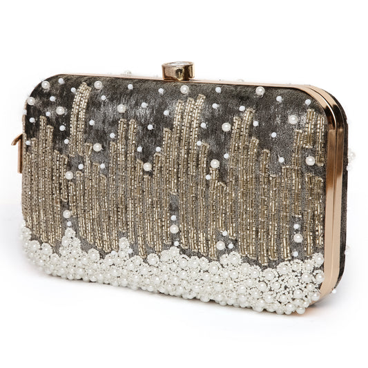 Grace Embellished Grey Clutch bag