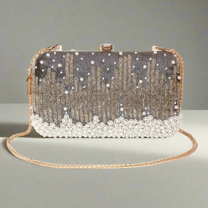 Grace Embellished Grey Clutch bag