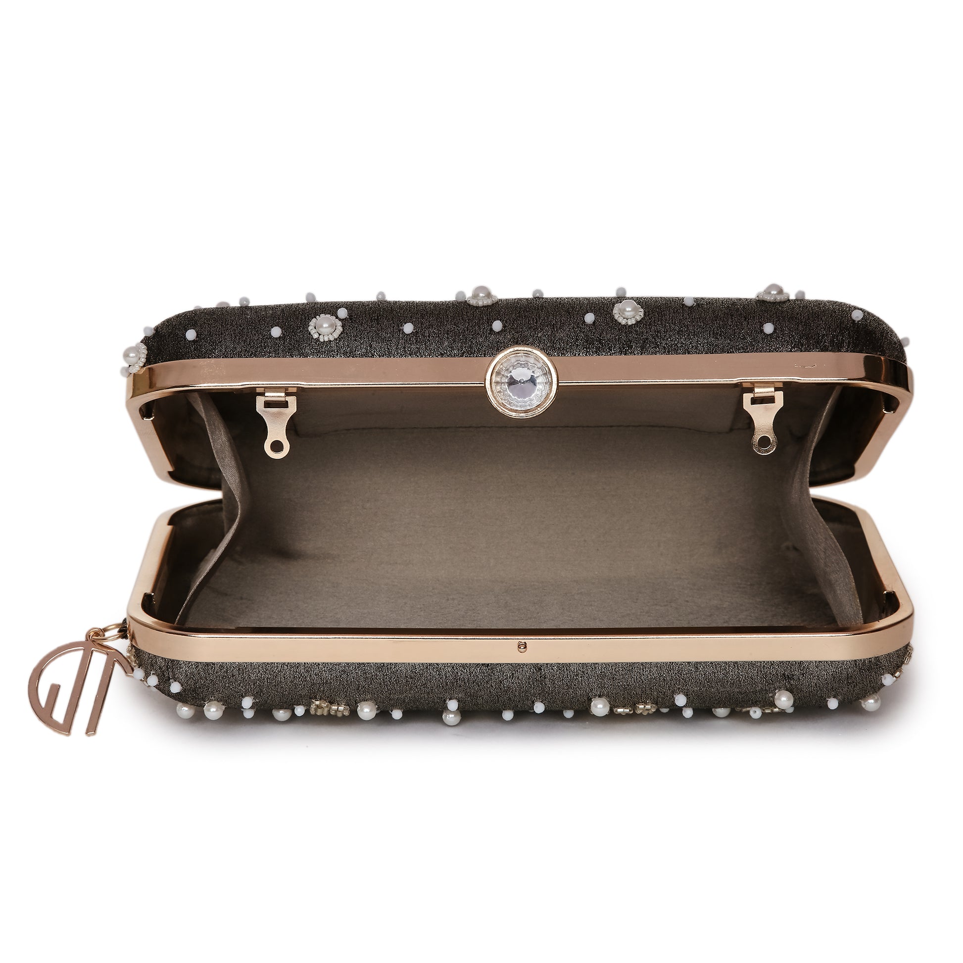 Grace Embellished Grey Clutch bag