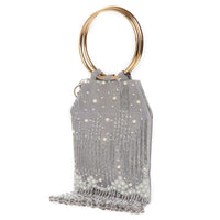 Pearl Embroidered Silver Bangle Handle Handbag