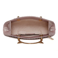 Pearl Embroidered Pink Halfmoon Clutch